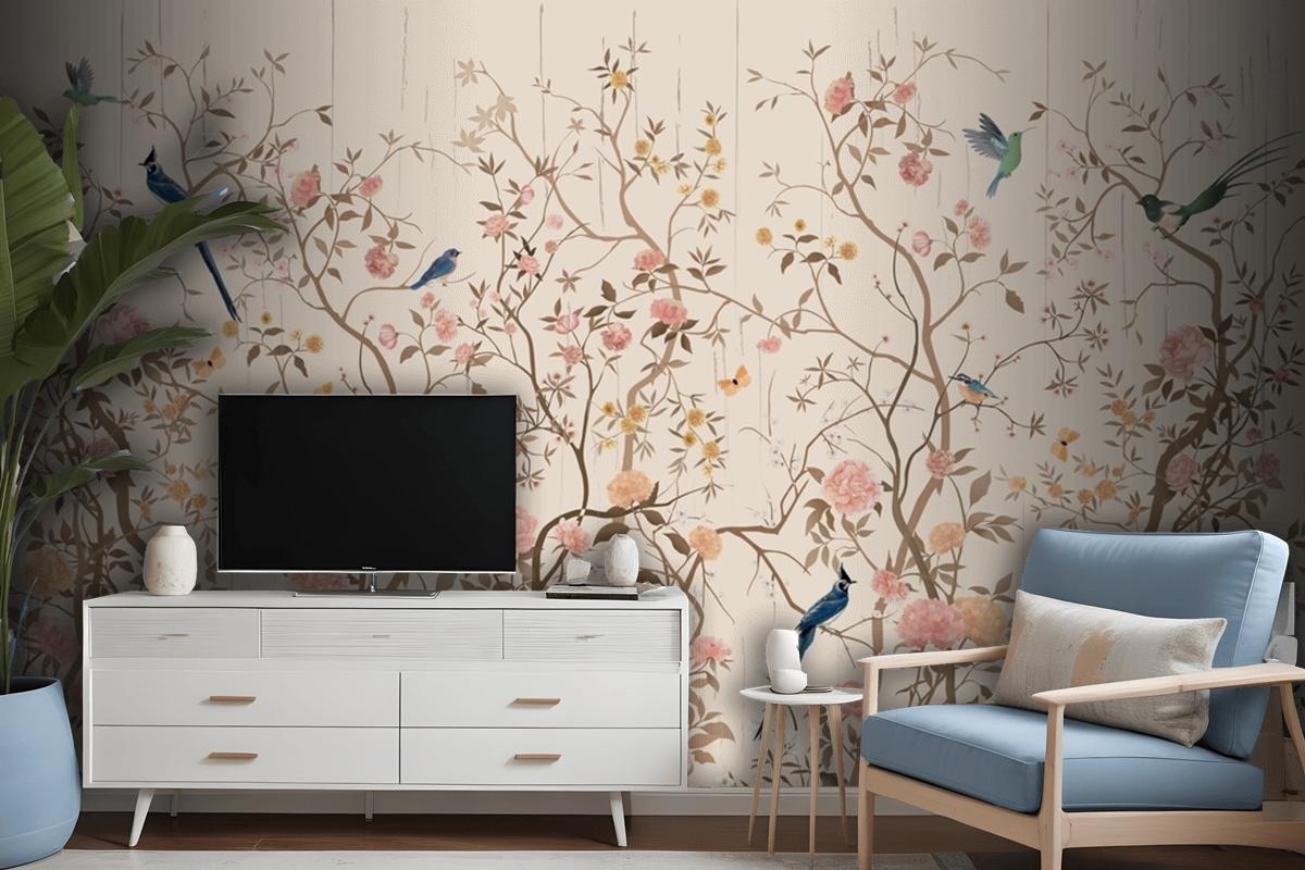 Chinoiserie Wallpaper With Birds And Flowers Wallpaper Mural