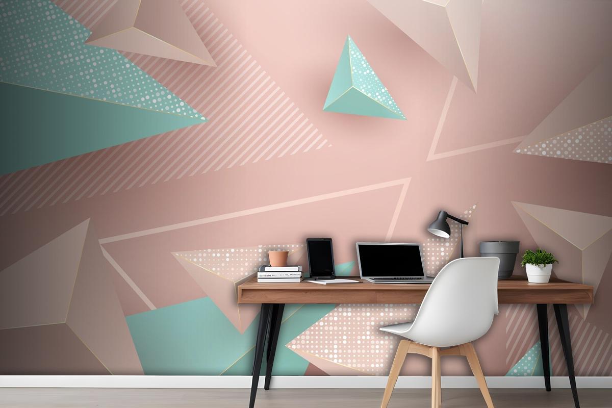 Realistic Background With Pink And Green Triangles Wallpaper Mural