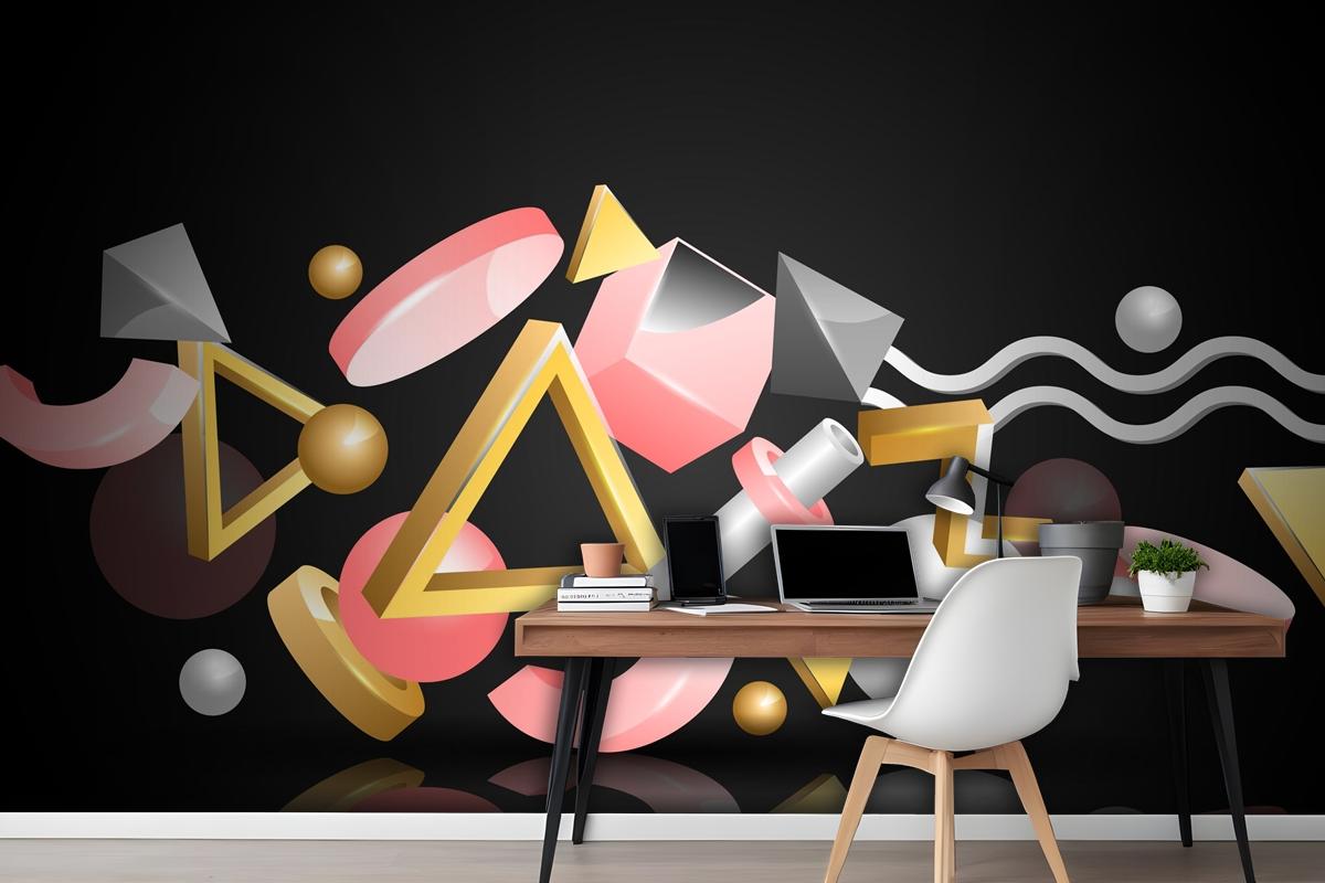 Realistic 3D Shapes Floating Wallpaper Mural