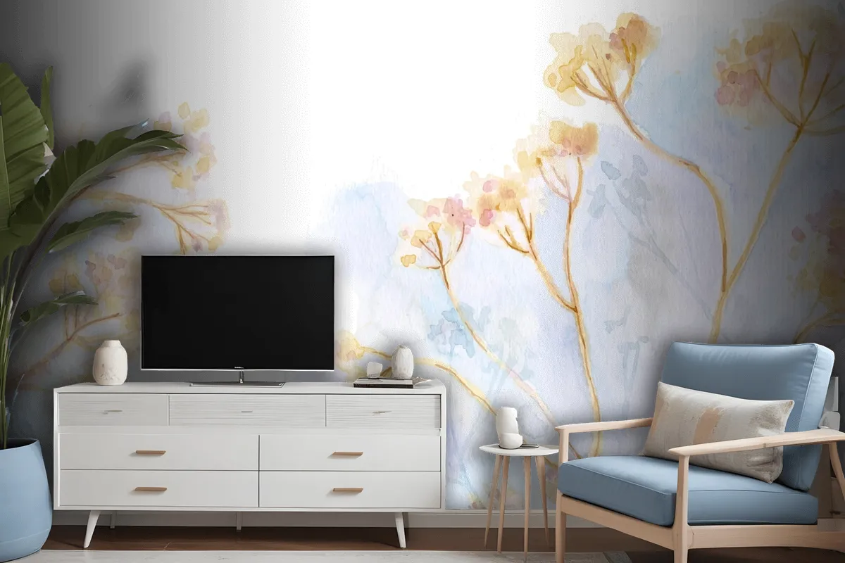 Hand Painted Watercolor Nature Background Wallpaper Mural