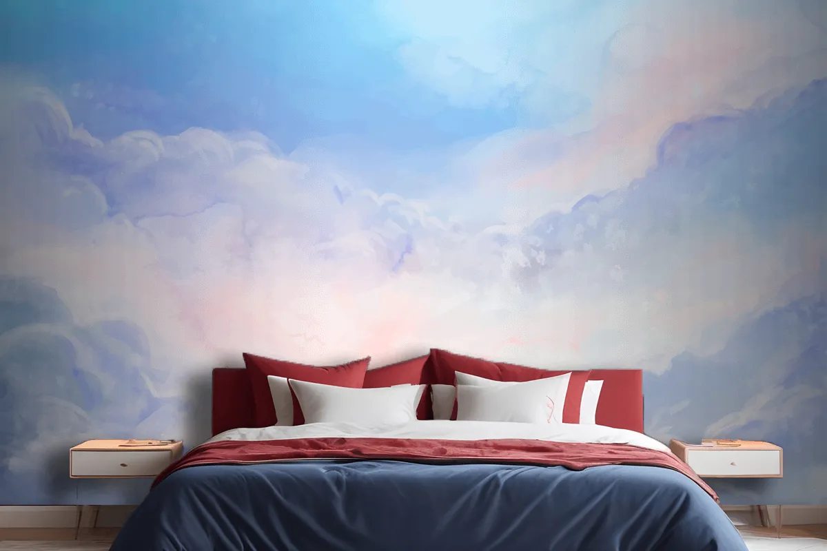 Hand Painted Watercolor Pastel Sky Bedroom Wallpaper Mural