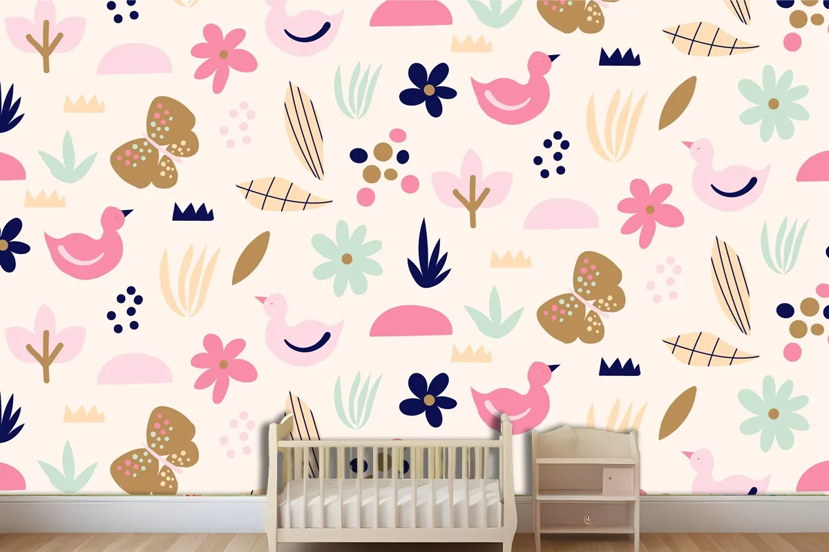 Flat Scandinavian Design Pattern Wallpaper Mural