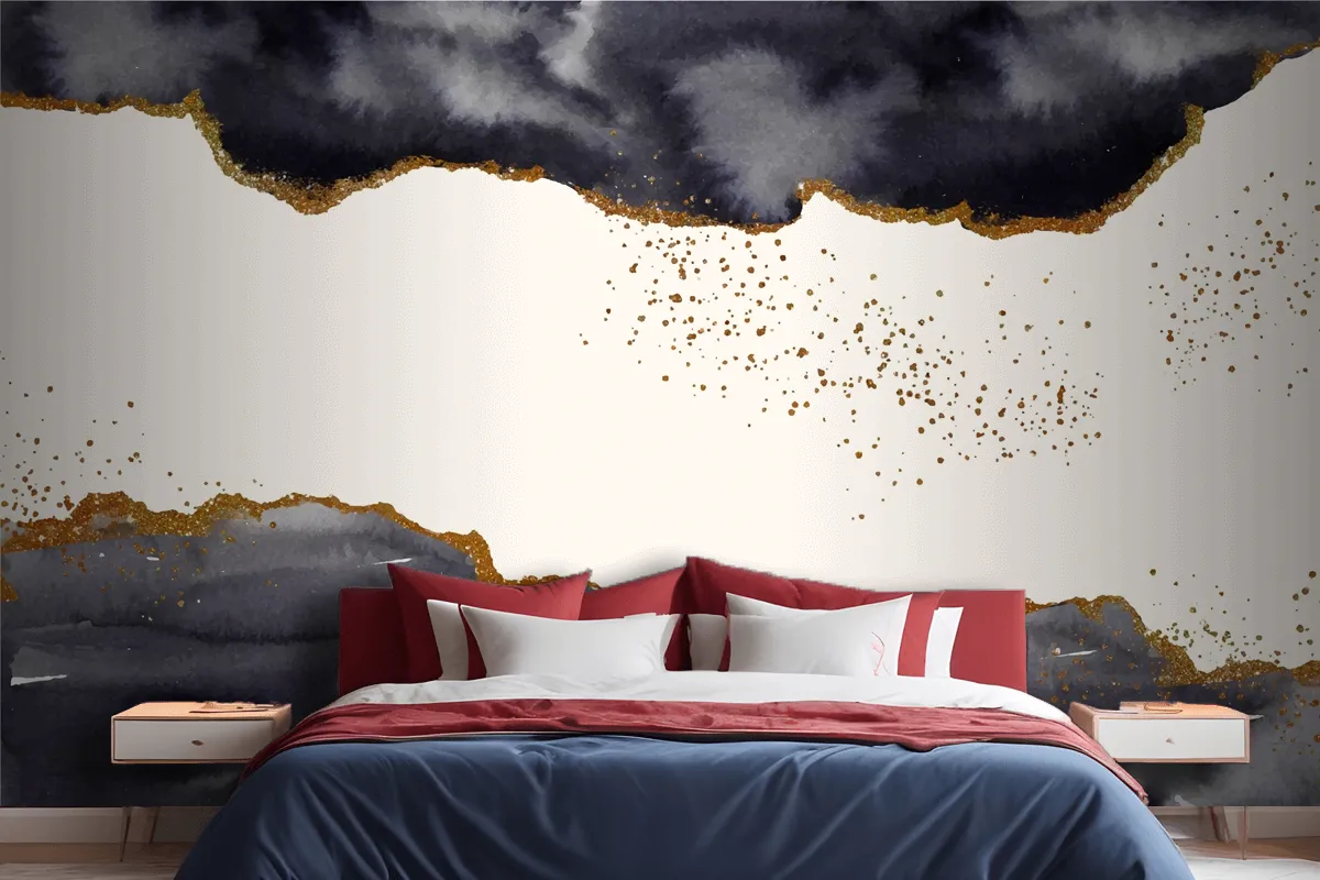 Watercolor Painted Background With Gold Elements Wallpaper Mural