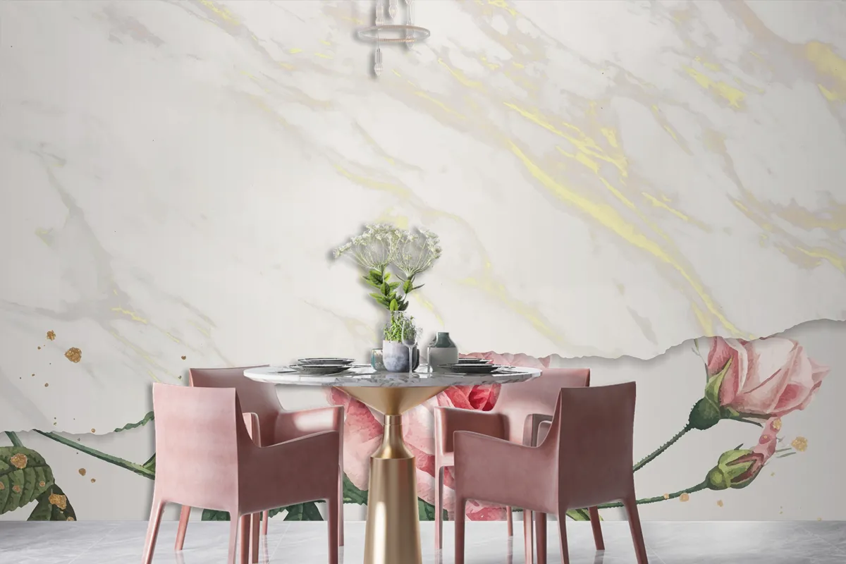 Blank Pink Rose Frame Dining Room Wallpaper Mural