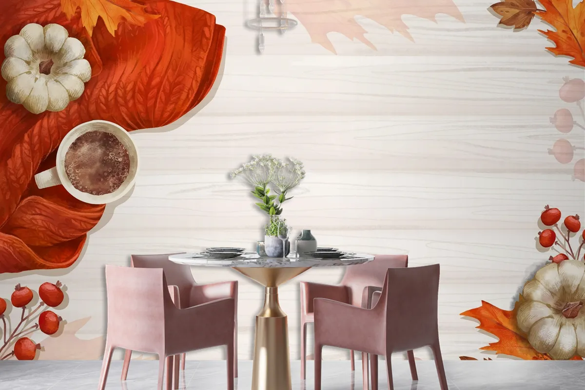 Watercolor Autumn Background Dining Room Wallpaper Mural