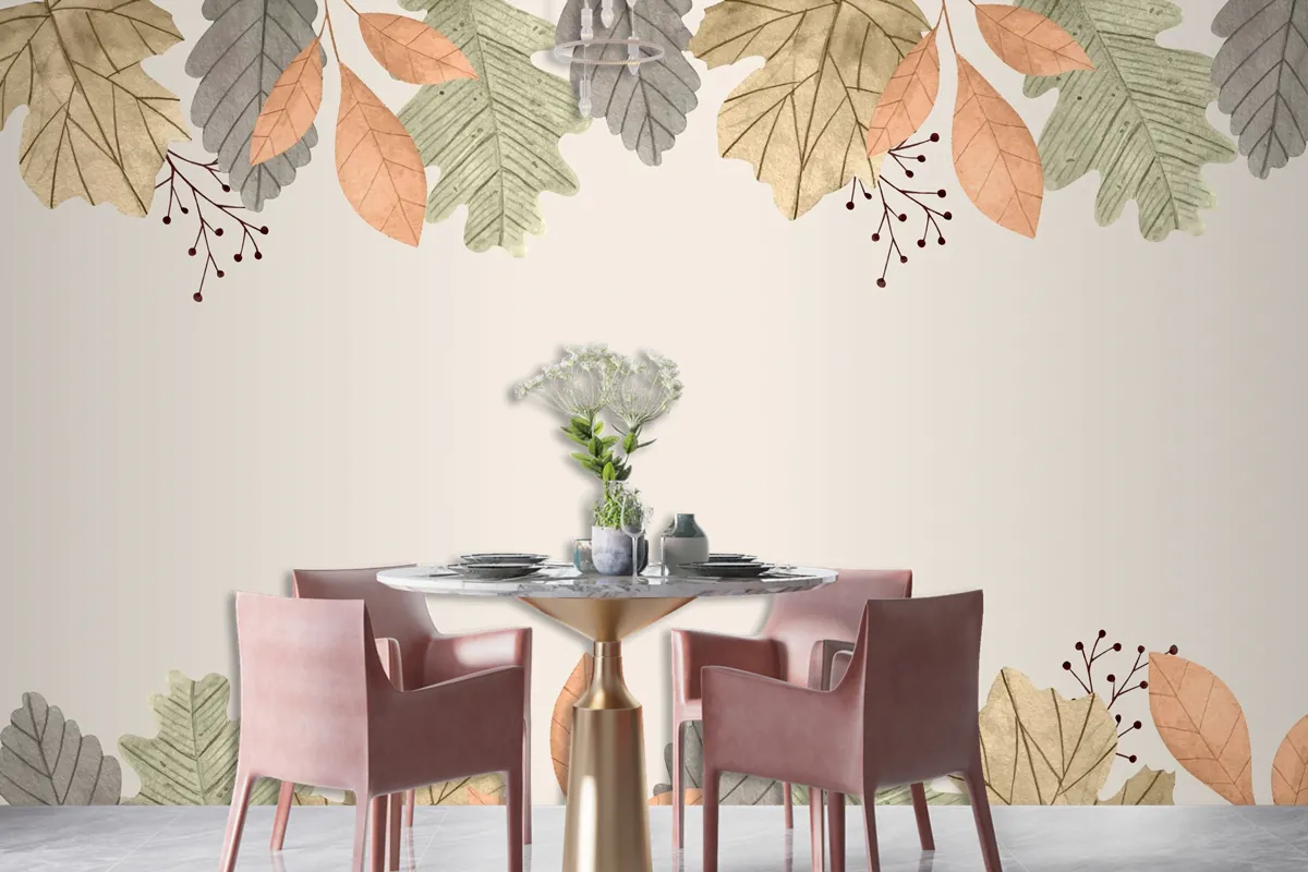 Watercolor Autumn Leaves Background Wallpaper Mural