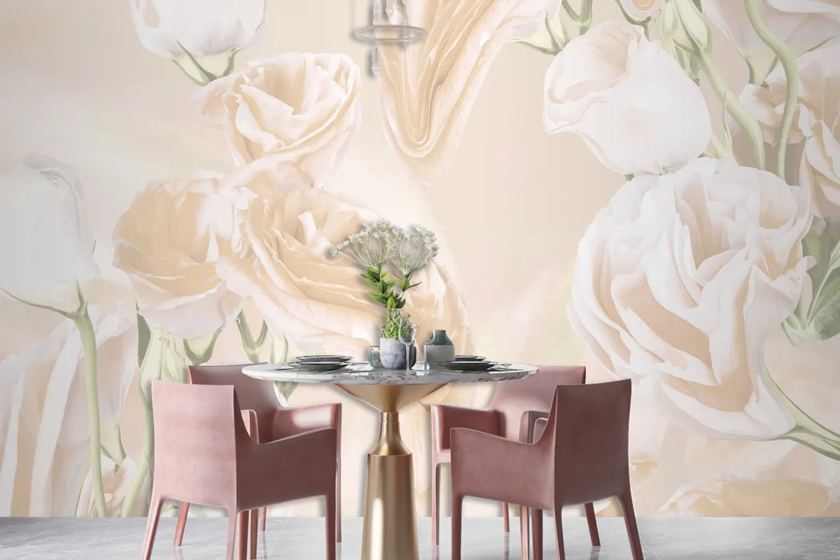 Floral Background Beige Rose Psychedelic Art Wallpaper Mural