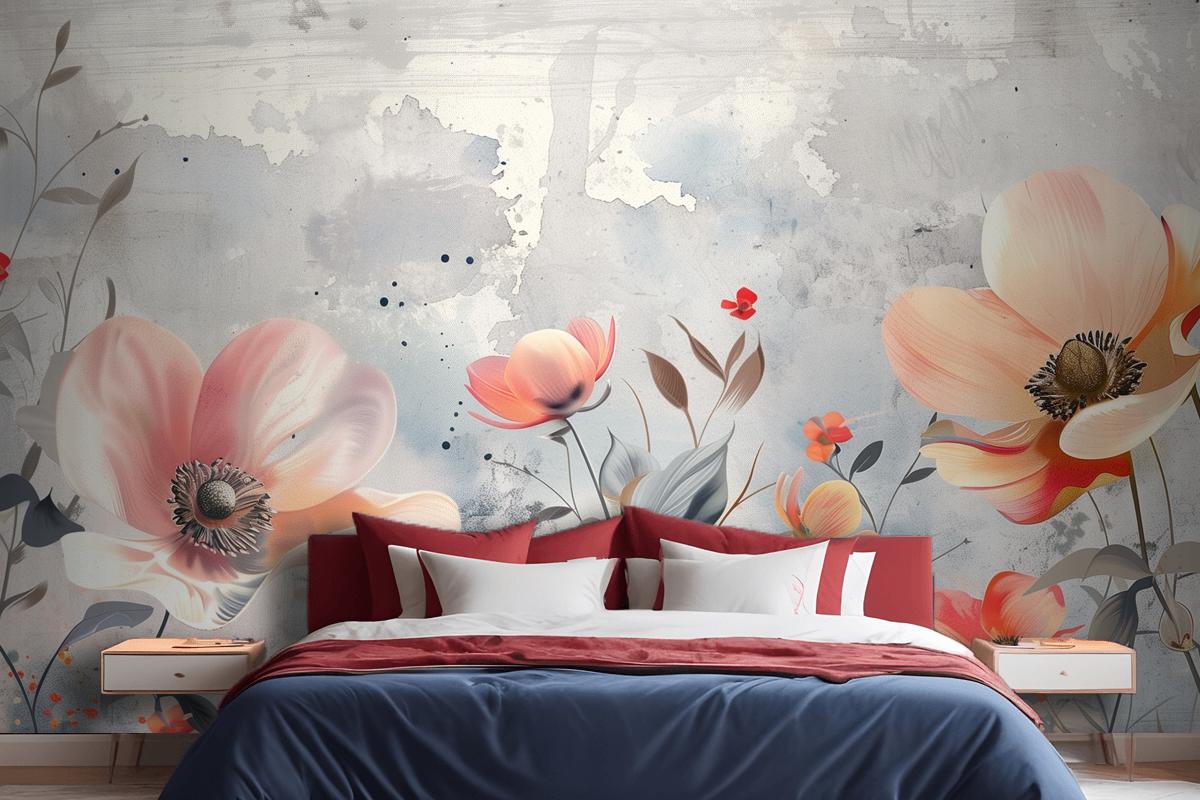 Watercolor Flowers Blue Wallpaper Mural