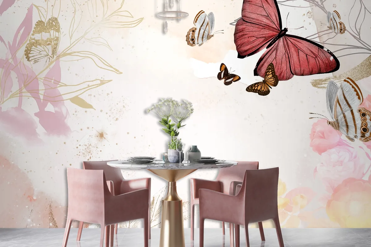 Butterfly Background Aesthetic Border With Flowers  Wallpaper Mural