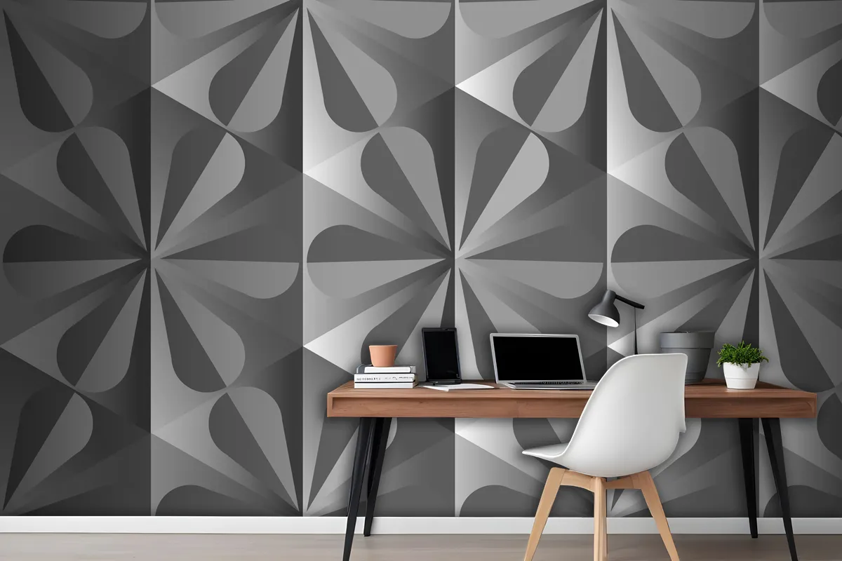 Simple 3D Geometric Pattern Grey Background Wallpaper Mural