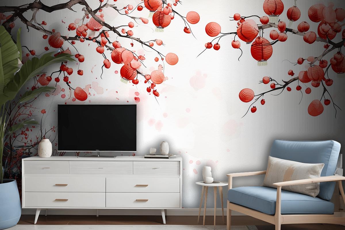 Abstract Watercolor Of Chinese New Year Element Decorative Wallpaper Mural