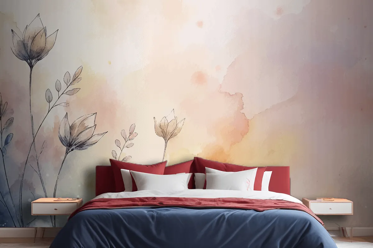 Soft Pastel Floral Watercolor Background Wallpaper Mural