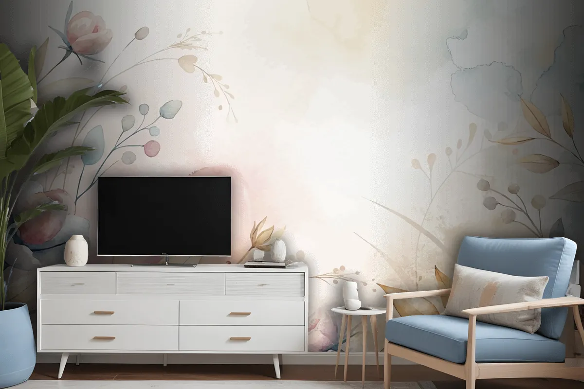 Floral Watercolor Silhouette Background Wallpaper Mural