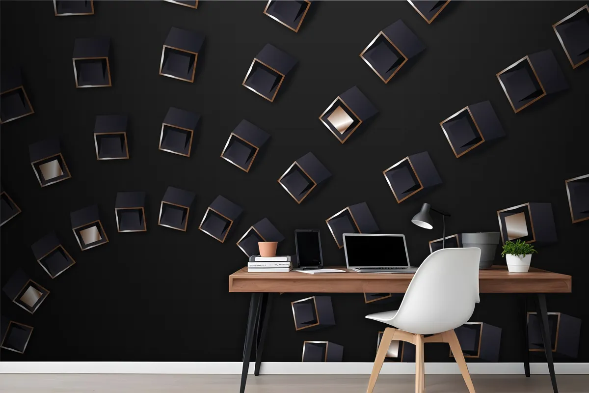 Gradient Black Background With Cubes Wallpaper Mural