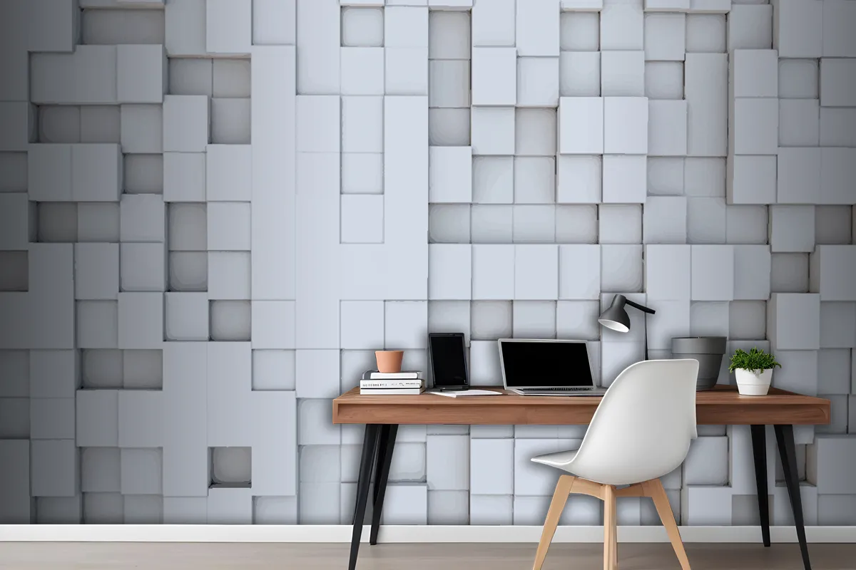 Realistic 3D Squares Geometric Wallpaper Mural