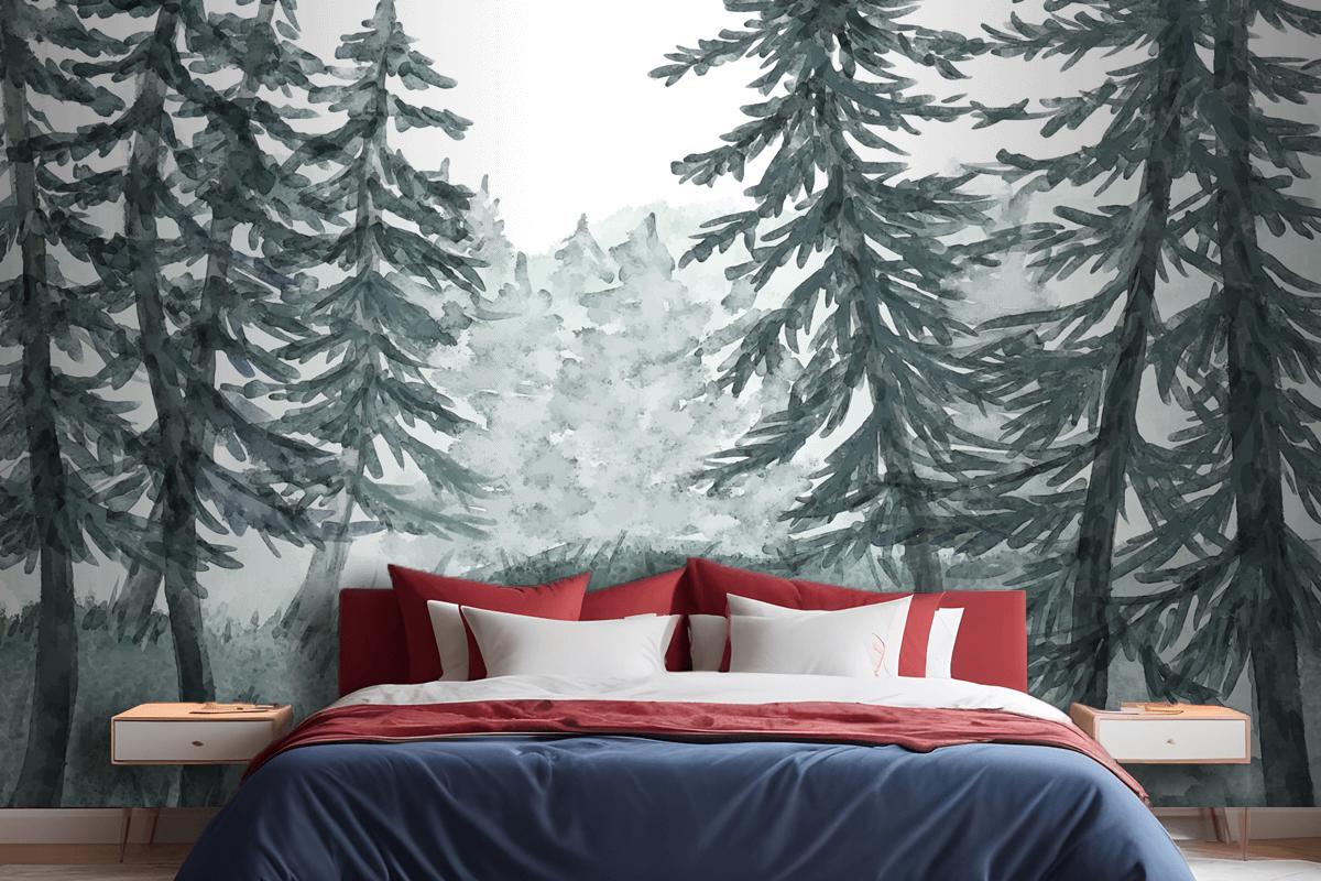 Watercolor Forest Landscape Wallpaper Mural