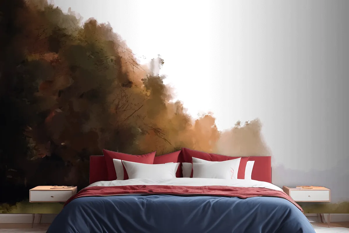 Watercolor Autumn Landscape Wallpaper Mural