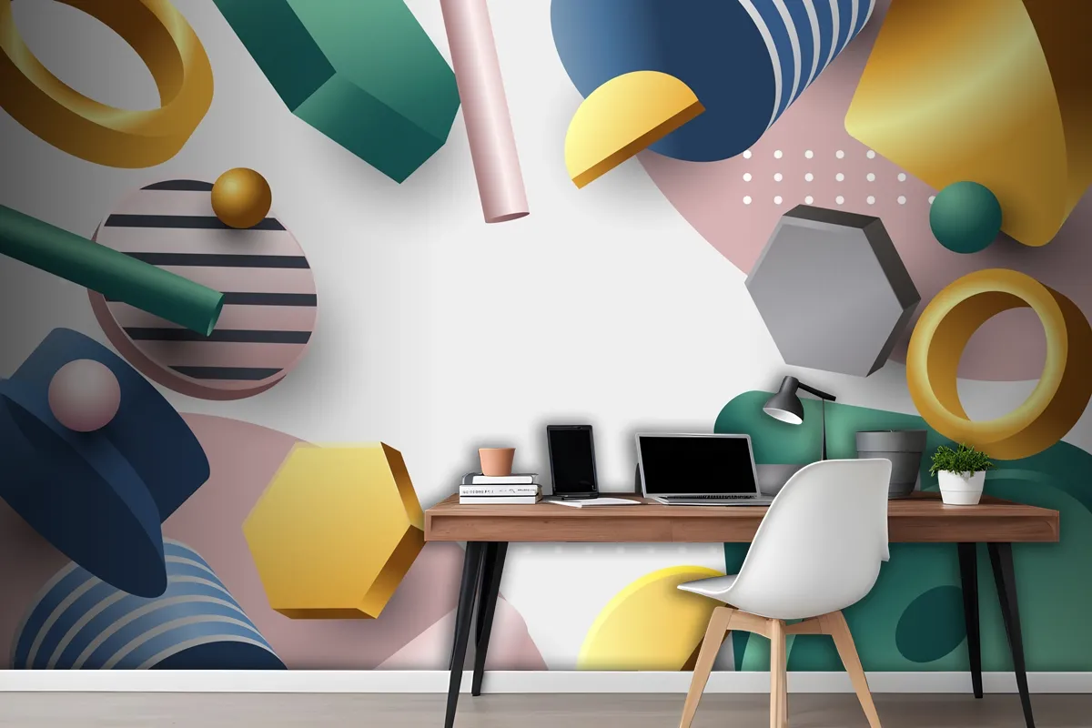 Gradient 3D Geometric Wallpaper Mural