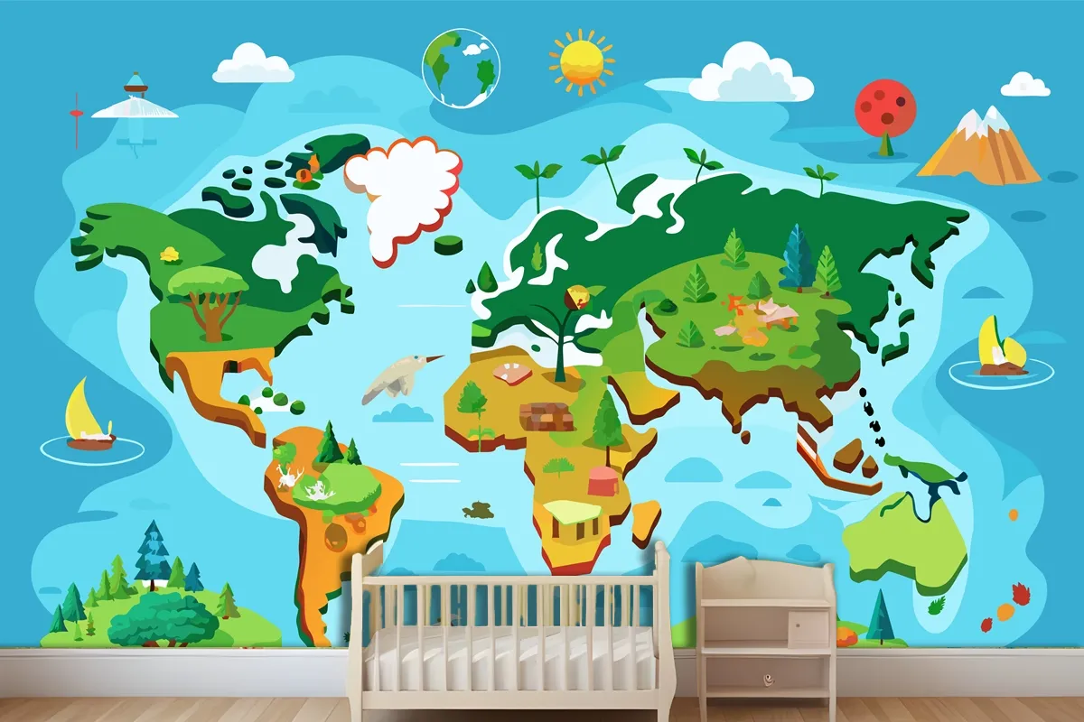 A Map Of The World With Different Types Of Trees Interactive World Map Wallpaper Mural