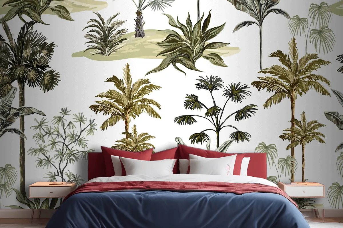 Beautiful Tropical Vintage Hawaiian Palm Trees Wallpaper Mural