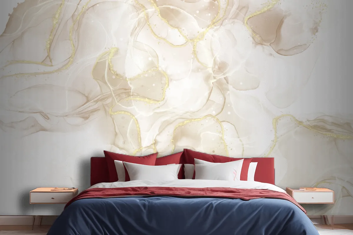 Fluid Art Hand Painted Background With Gold Glitter Elements Wallpaper Mural