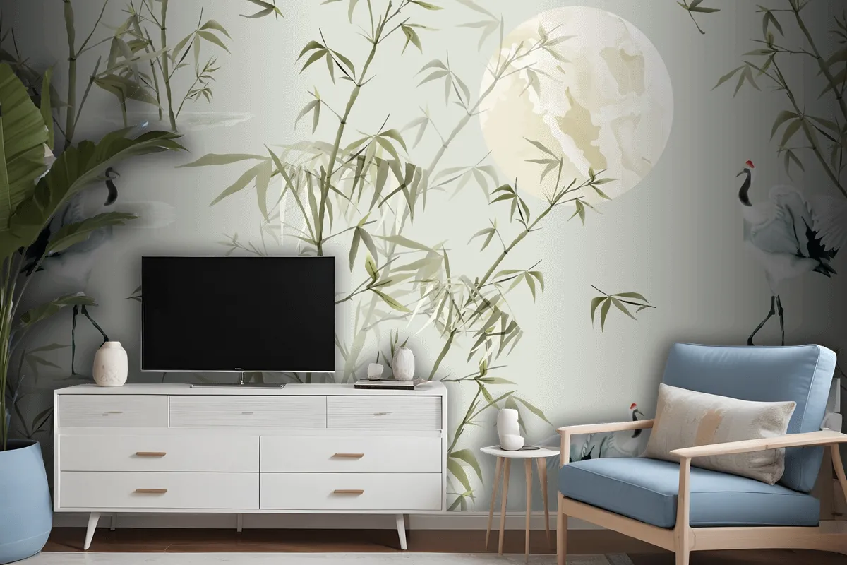 Elegant Seamless Pattern With Bamboo Hand Drawn Wallpaper Mural