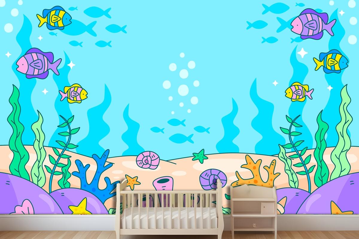 World Oceans Day Hand Drawn Background Wallpaper Mural