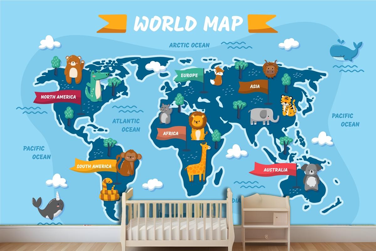 Hand Drawn Kids Map Wallpaper Mural