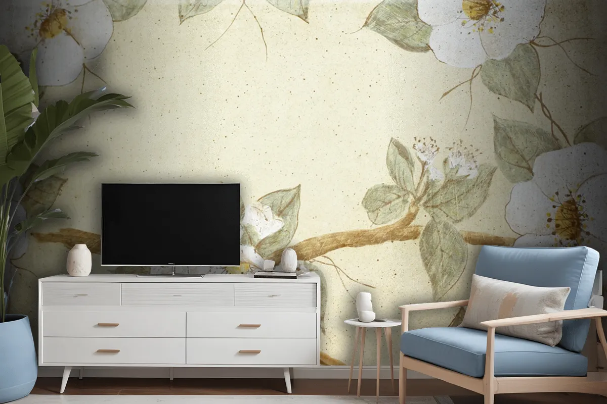 Retro Floral Pattern On Old Paper Wallpaper Mural