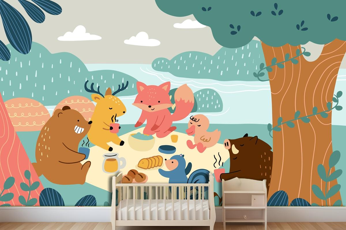 Flat World Animal Day Wallpaper Mural