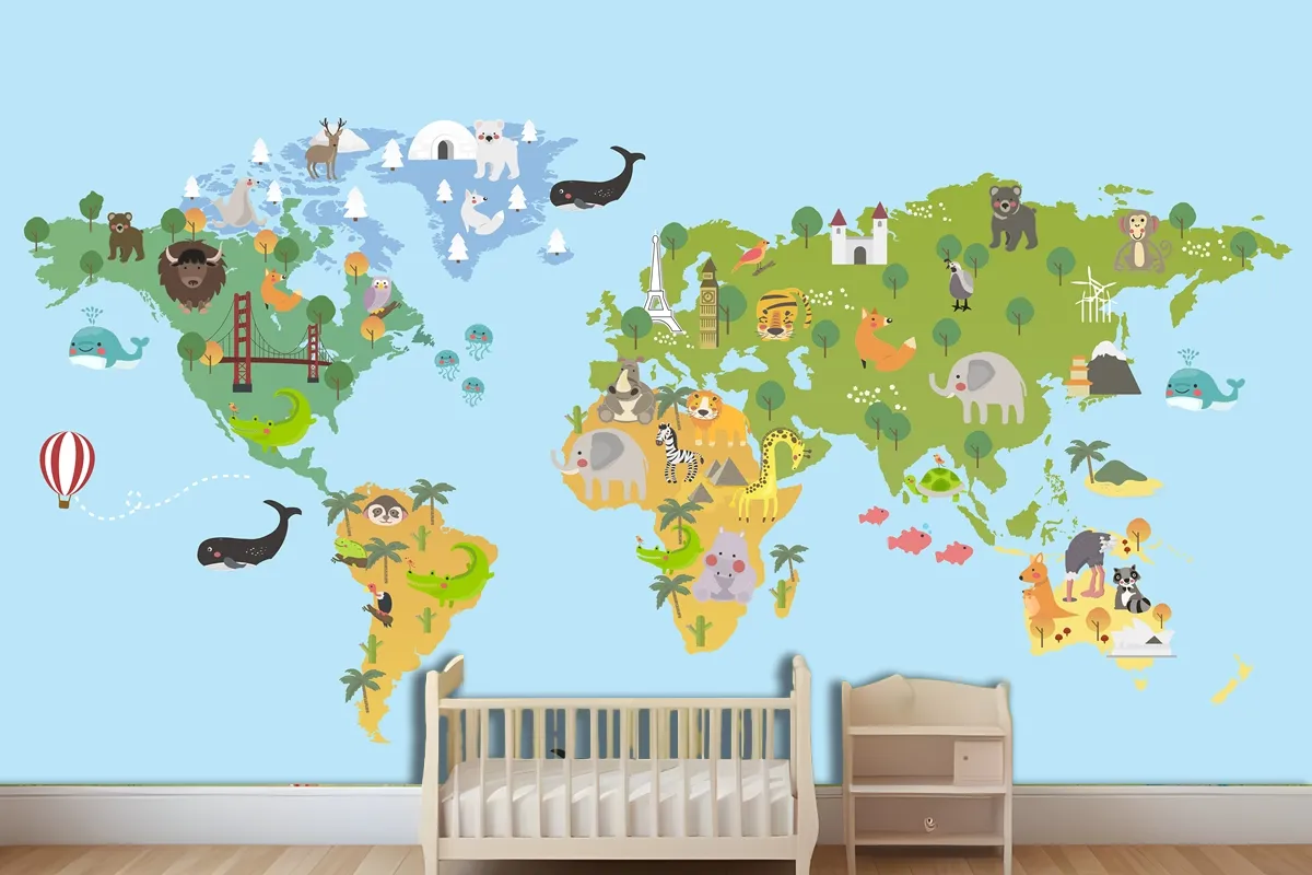 Animal World Map Wallpaper Mural