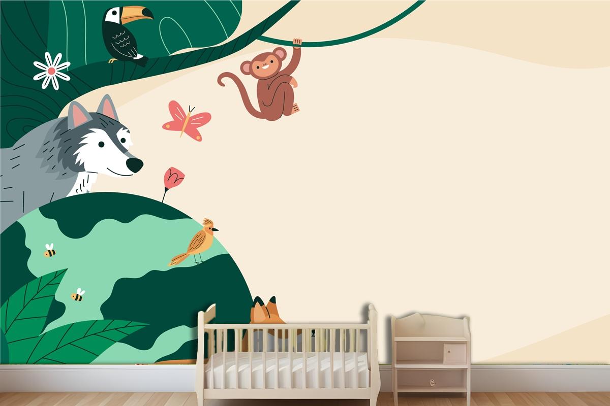 Flat Background For World Wildlife Day With Flora And Fauna Wallpaper Mural