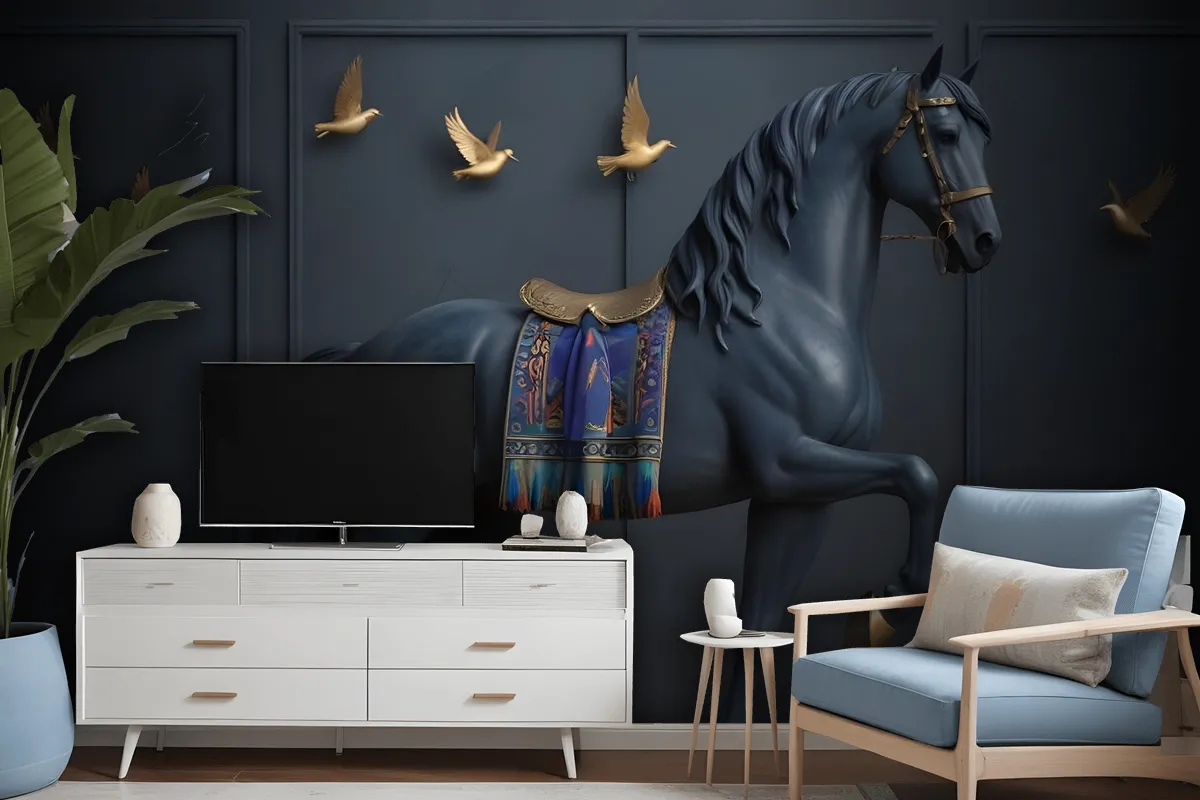 3D Embossed Look Dark Horse Wallpaper Mural