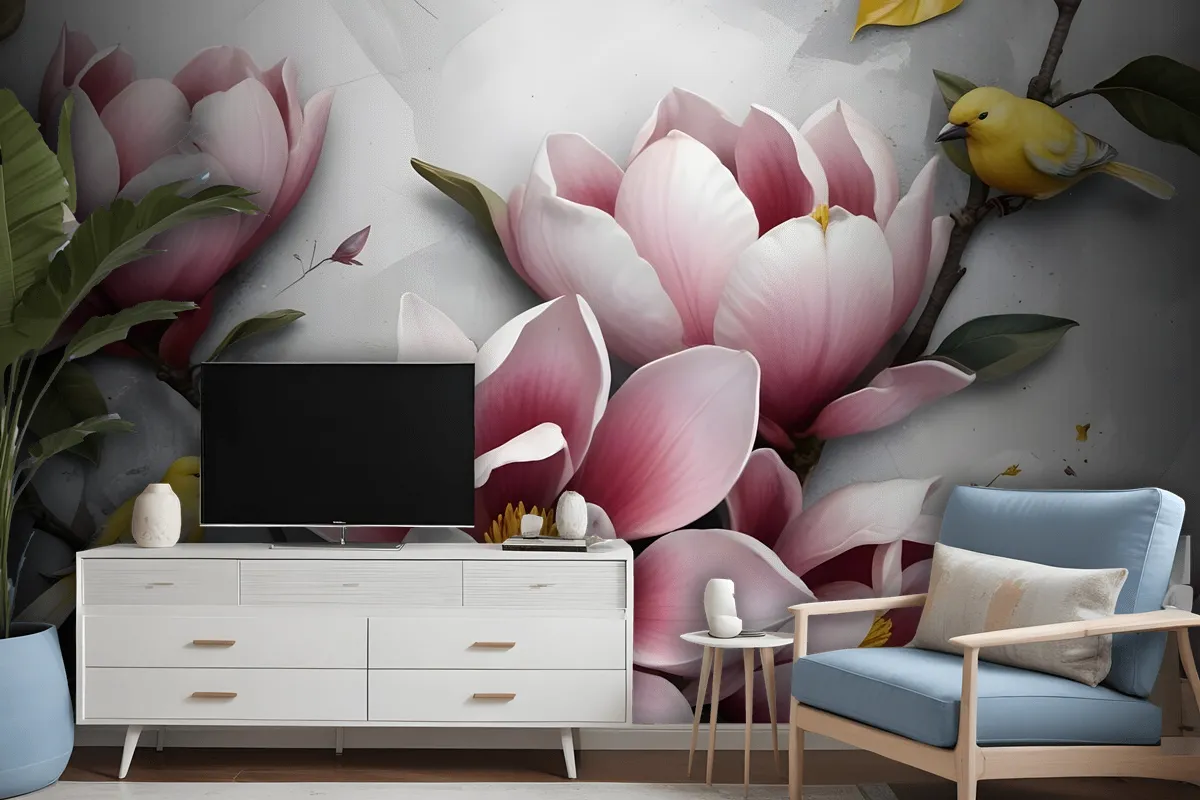 3D Embossed Look Lily Flower Wallpaper Mural