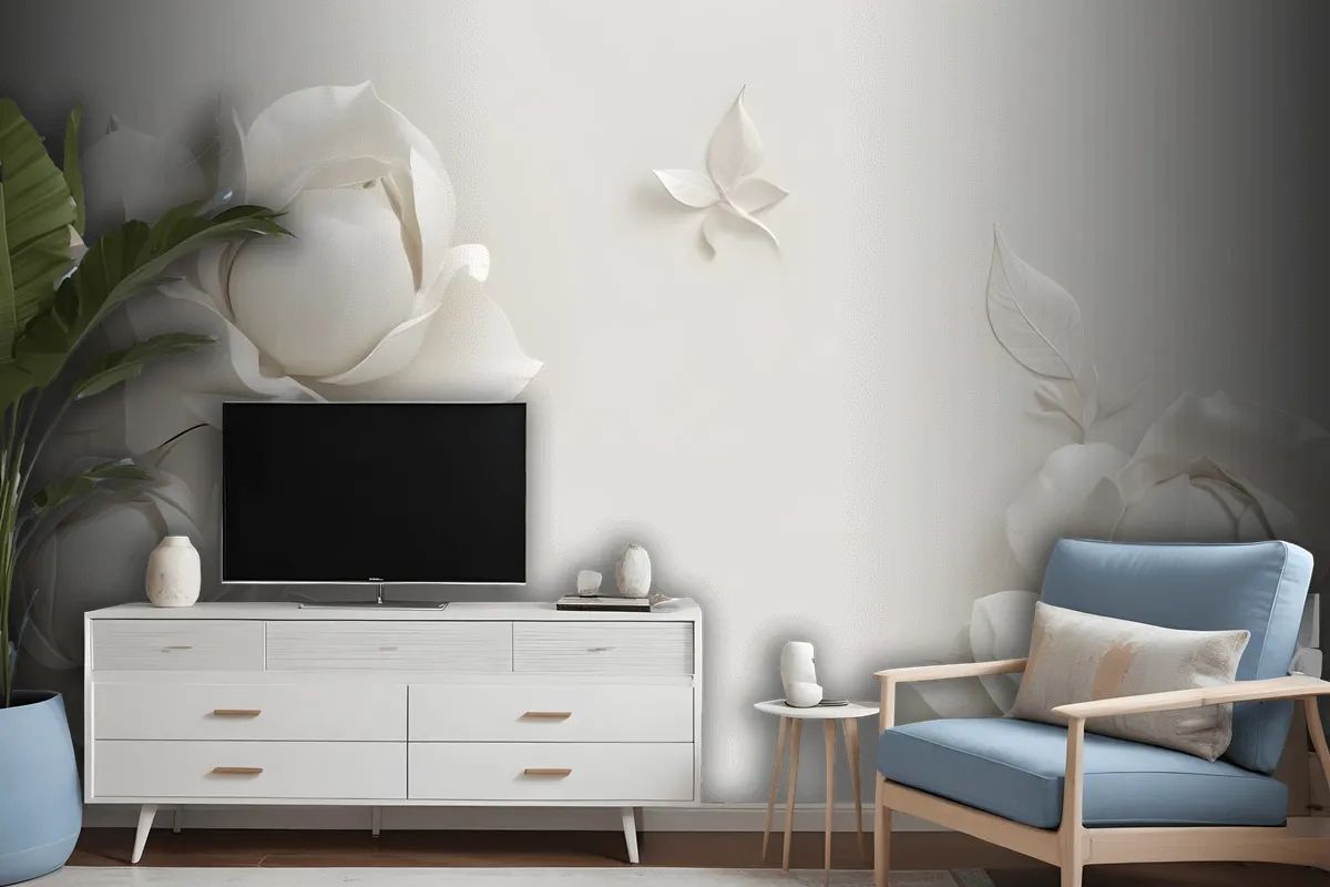 3D Embossed Look Magnolia Floral Art Wallpaper Mural