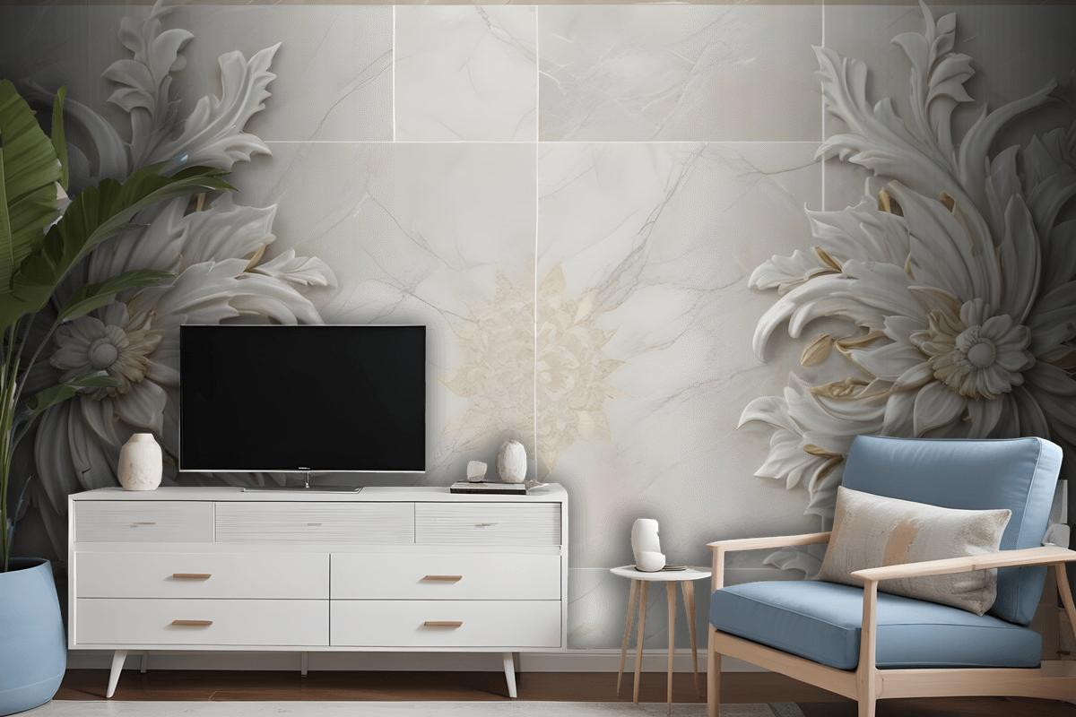 3D Embossed Look Marble Sunflower Wallpaper Mural