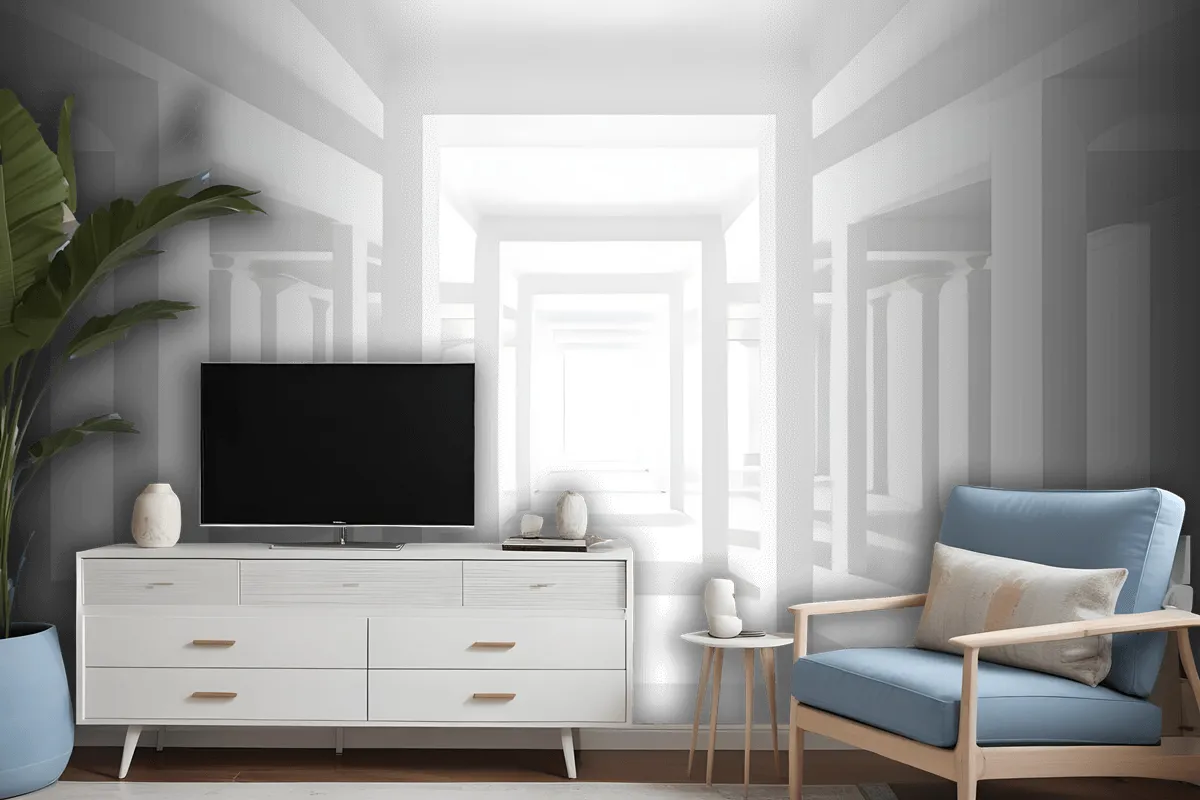 3D Look Abstract Architecture White Corridor Wallpaper Mural