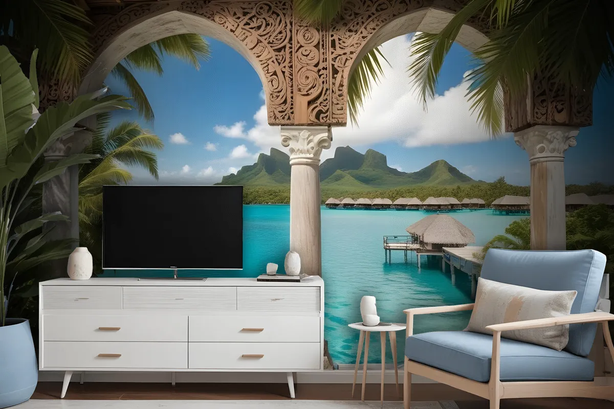 3D Look Sea Landscape With Lux Arabian Arches Wallpaper Mural