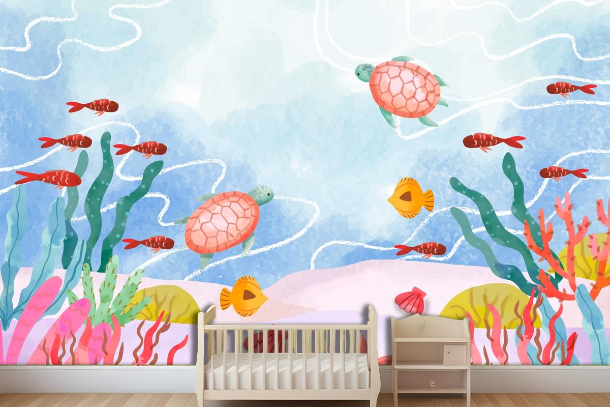 Watercolor Background For World Oceans Day Celebration Wallpaper Mural