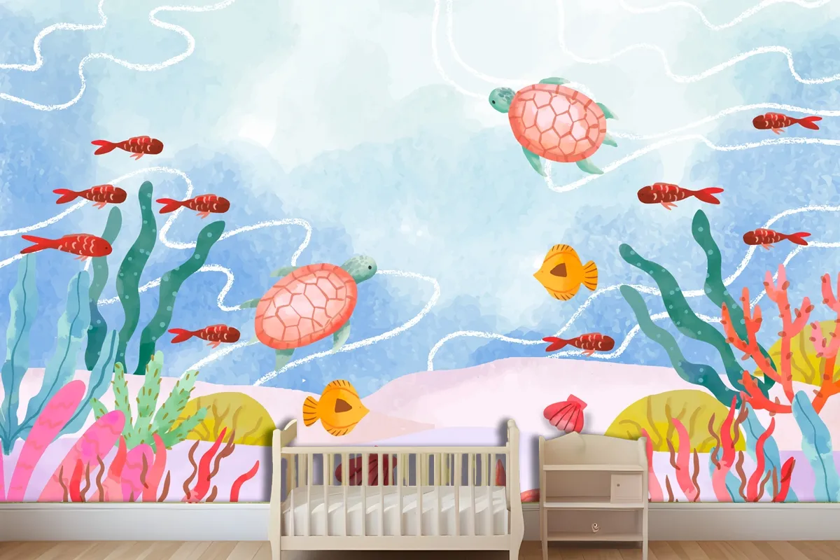 Watercolor Background For World Oceans Day Celebration Wallpaper Mural