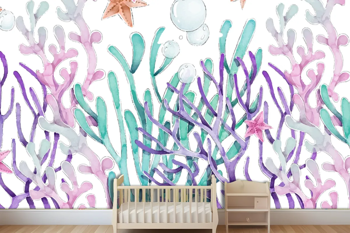 Watercolor Colorful Coral Background Wallpaper Mural