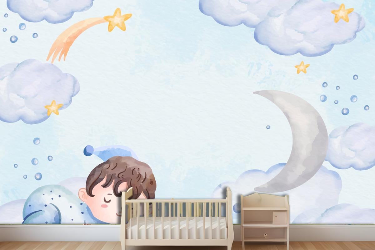 Watercolor Baby Boy Background Wallpaper Mural