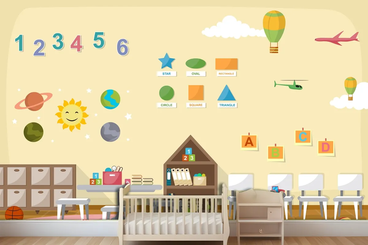 Kindergarten Classroom Interior Children Kids School Toys Furniture Wallpaper Mural