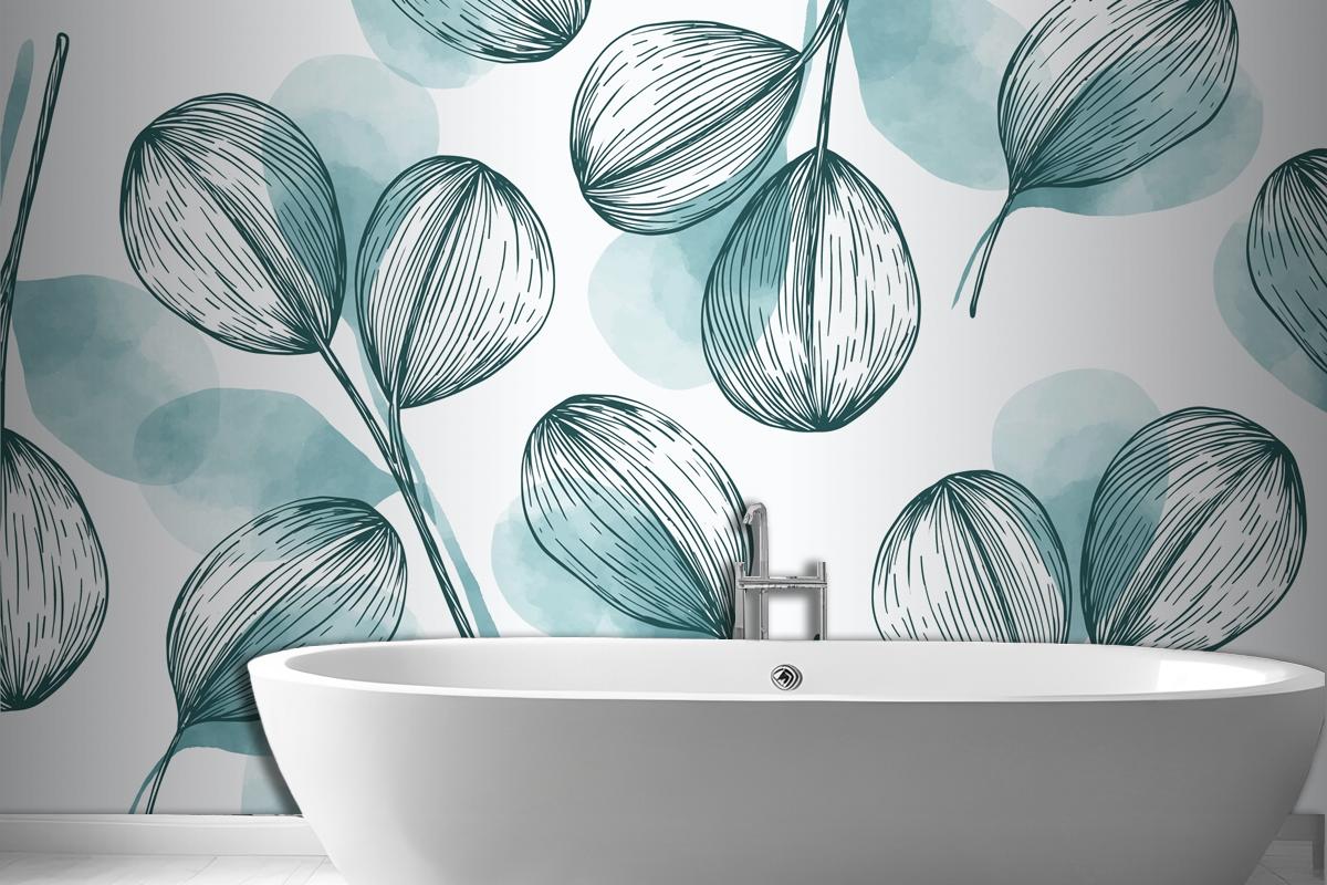 Nature Background With Hand Drawn Leaves Wallpaper Mural