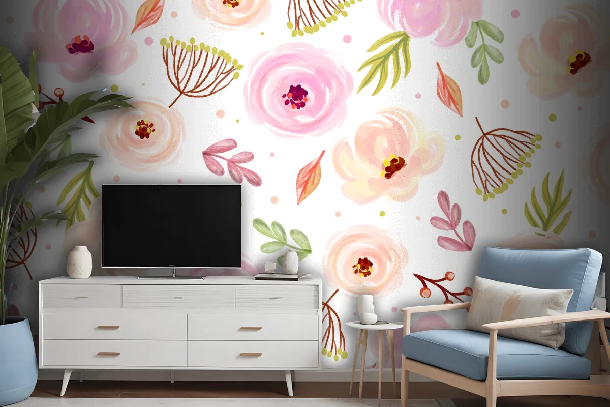 Floral Watercolor Background With Soft Colors Wallpaper Mural