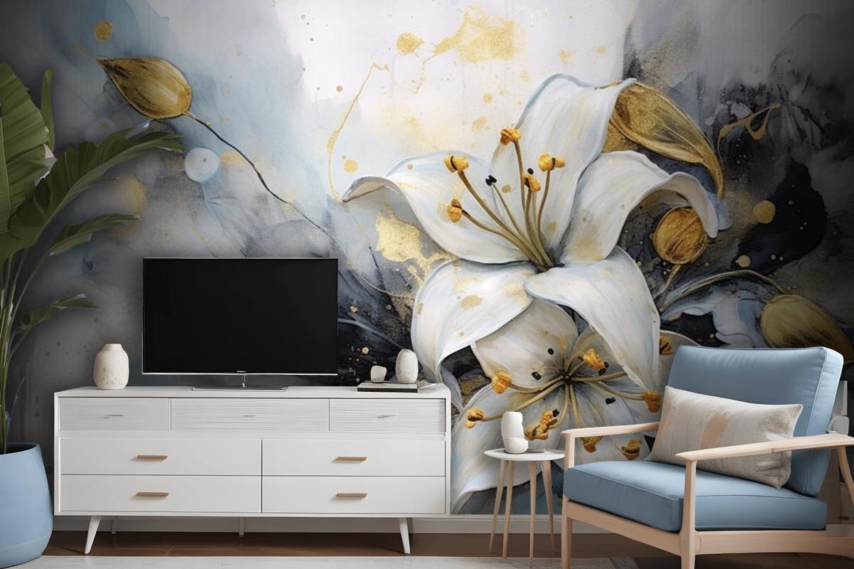 Abstract Artistic Background Golden Brushstrokes Wallpaper Mural