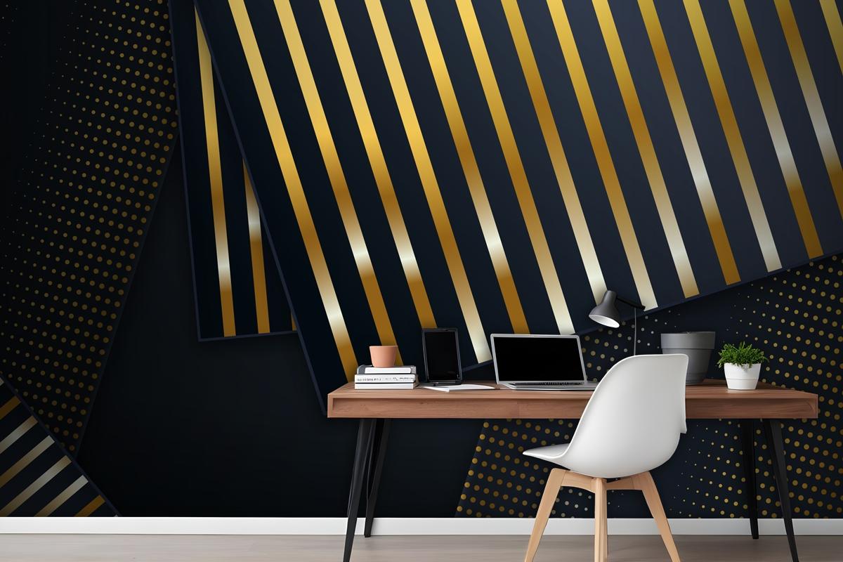 Dark Paper Layers Background With Golden Details Wallpaper Mural