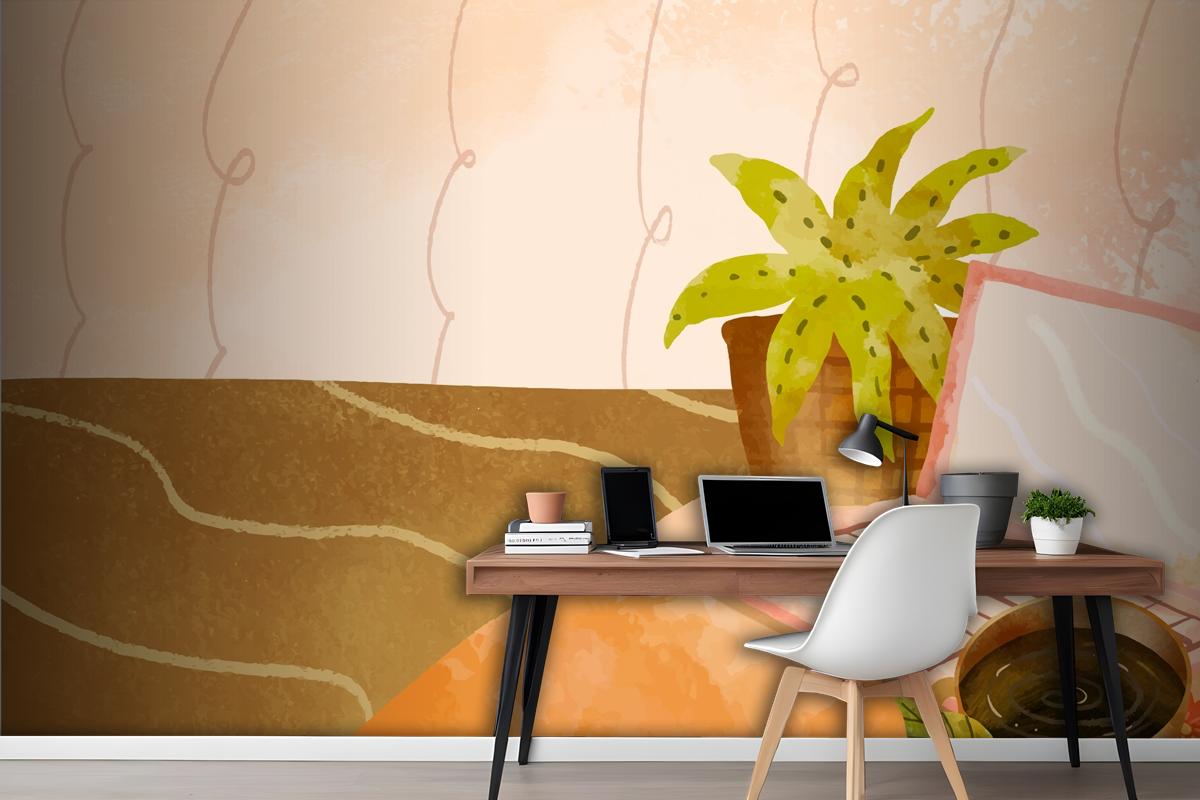 Watercolor Background For International Coffee Day Celebration Wallpaper Mural