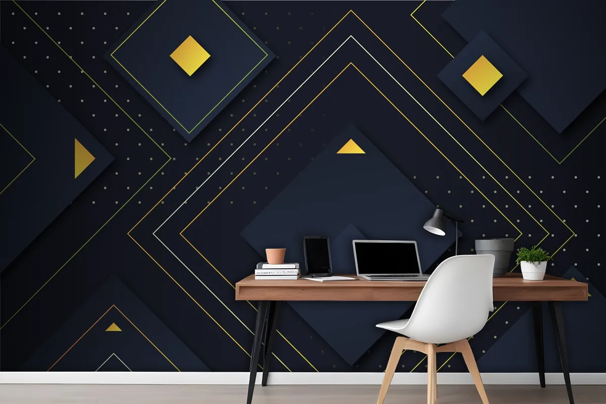 Gradient Geometric Shapes On Dark Wallpaper Mural