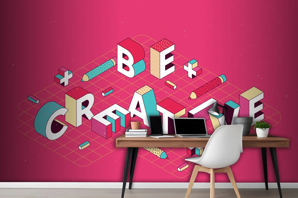 Isometric Typographic Message Wallpaper Mural